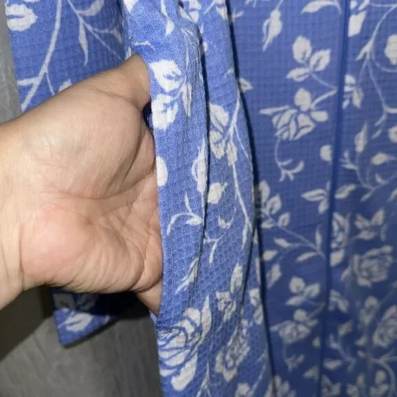 jasmine rose SML Light Blue White Floral Waffle Knit Full Zip Long Sleeve Robe - Picture 11 of 15